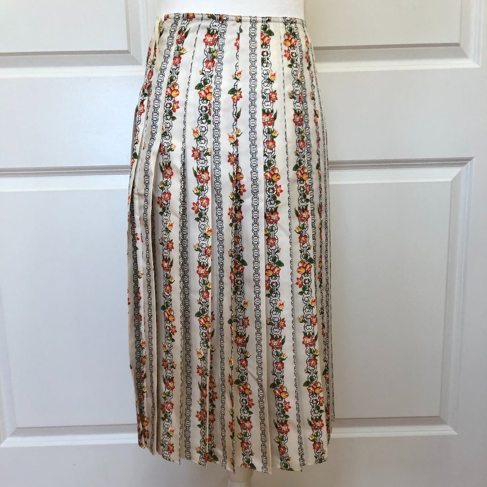 Carmine Pleated Gemini Link Rose Silk Skirt from Tory Burch - Picture 3 of 7